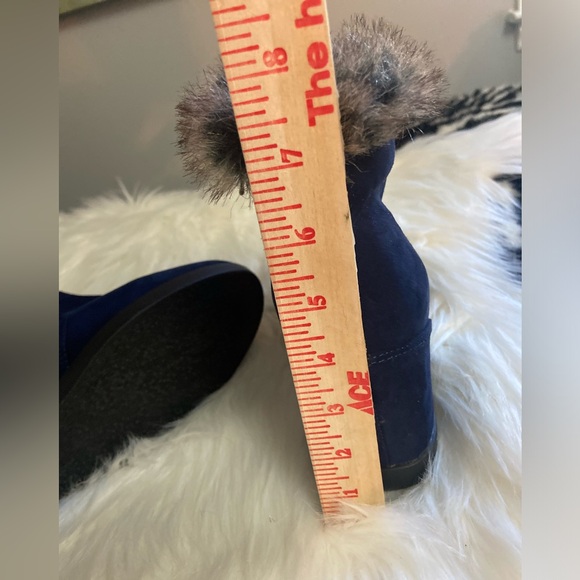 Just Fab Sz 10 Navy Blue Suede with Fur Top Trim & Fleece Lining Women’s Boots - Picture 5 of 7